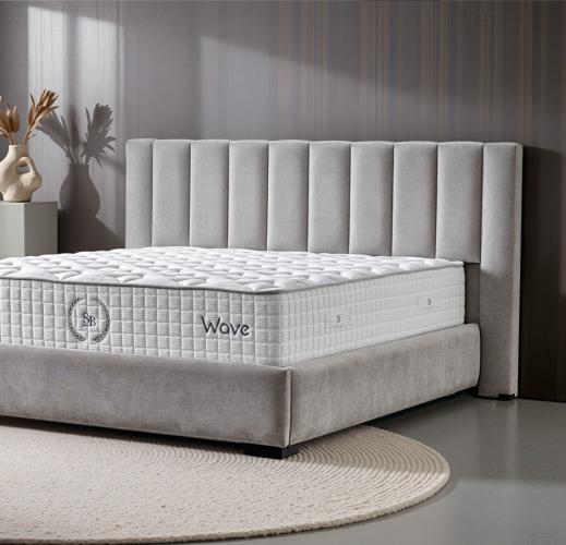 Čalouněná postel WAVE s matrací - šedá - Rozměr: 150 × 200 cm