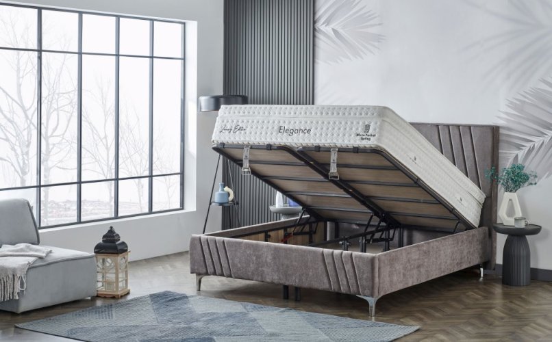 Čalouněná postel ELEGANCE NEW s matrací - světle šedá
