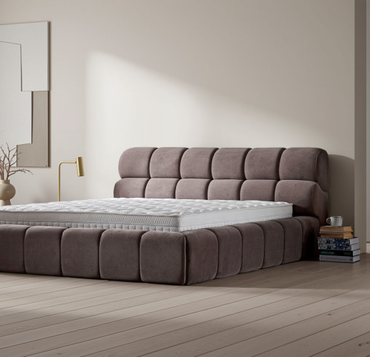 Čalouněná postel GLOBE s matrací - hnědá - Rozměr: 160 × 200 cm