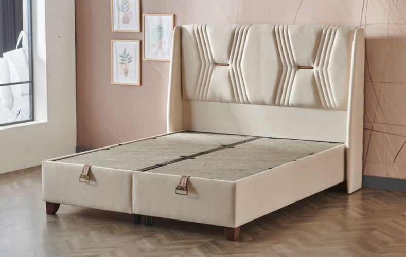 Čalouněná postel WIND s matrací - béžová - Rozměr: 90 × 200 cm