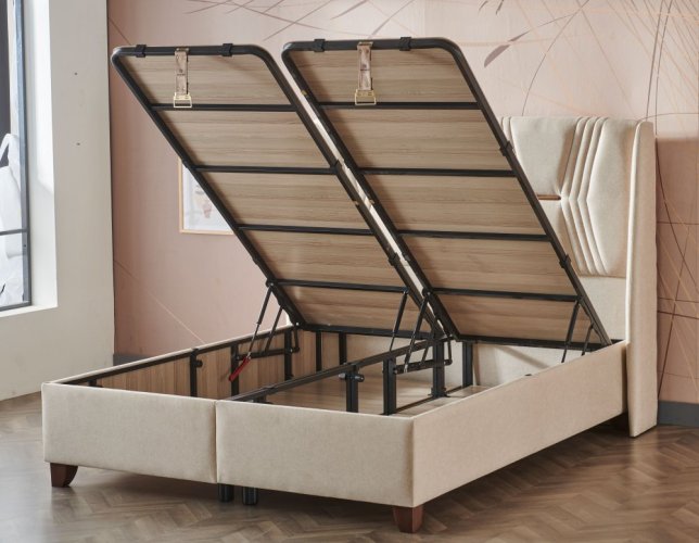 Čalouněná postel WIND s matrací - béžová - Rozměr: 90 × 200 cm