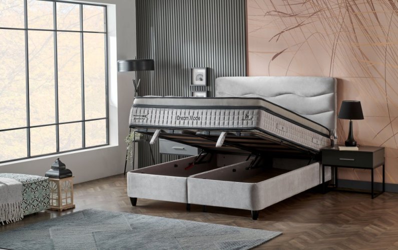 Čalouněná postel DREAM MODE NEW s matrací - světle šedá - Rozměr: 100 × 200 cm