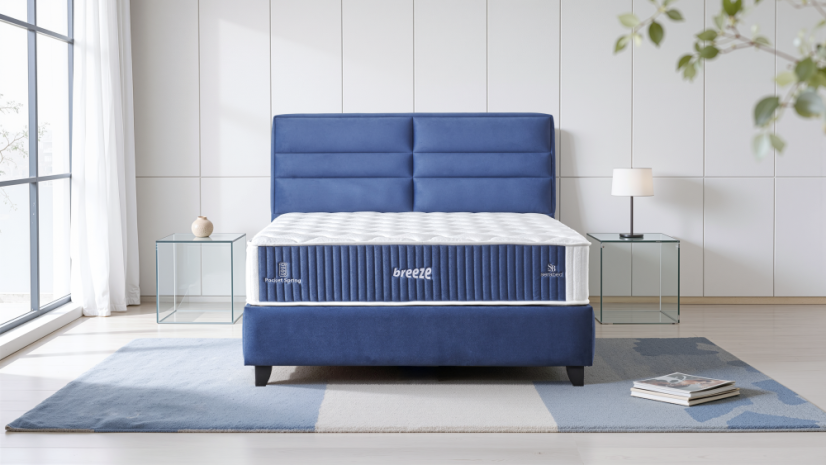 Čalouněná postel BREEZE s matrací - modrá - Rozměr: 100 × 200 cm