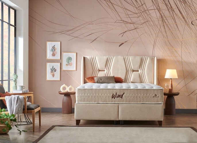 Čalouněná postel WIND s matrací - béžová - Rozměr: 90 × 200 cm