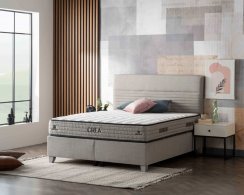 Upholstered bed CREA NEW with mattress - light gray