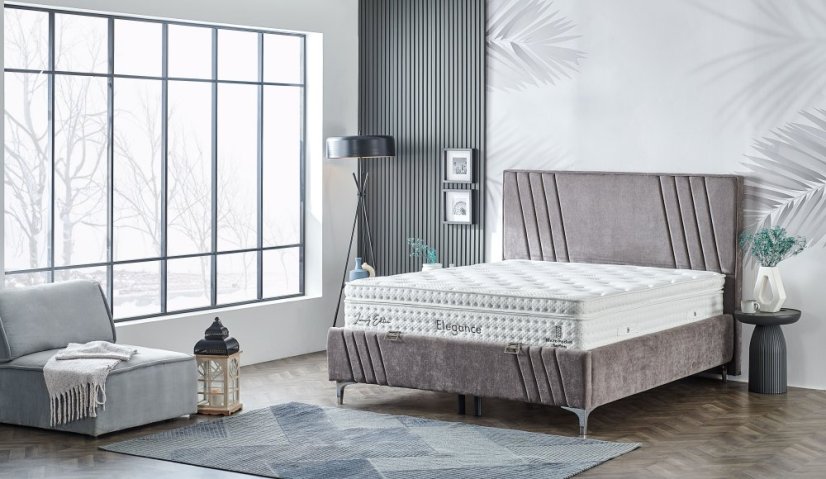Čalouněná postel ELEGANCE NEW s matrací - světle šedá