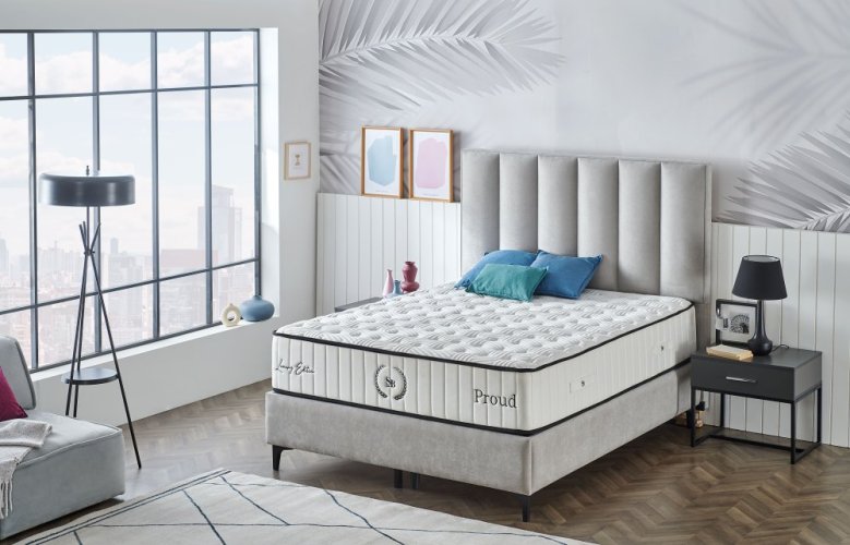 Čalouněná postel PROUD NEW s matrací - světle šedá - Rozměr: 120 × 200 cm