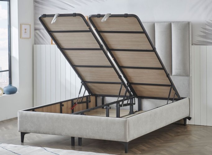 Čalouněná postel PROUD NEW s matrací - světle šedá - Rozměr: 150 × 200 cm