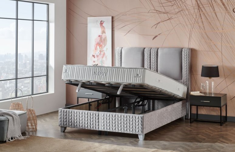 Čalouněná postel NOVI s matrací - světle šedá - Rozměr: 200 × 200 cm
