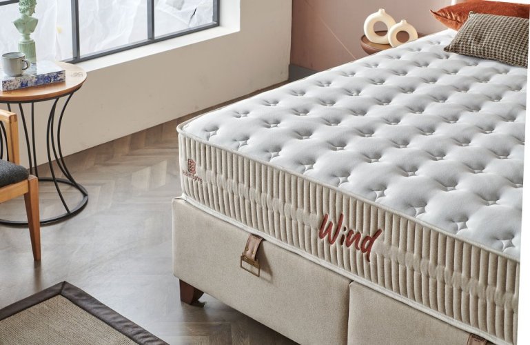 Čalouněná postel WIND s matrací - béžová - Rozměr: 90 × 200 cm