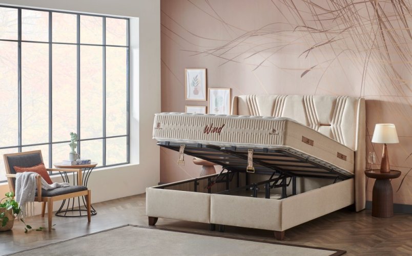 Čalouněná postel WIND s matrací - béžová - Rozměr: 90 × 200 cm
