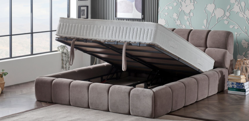 Čalouněná postel GLOBE s matrací - hnědá - Rozměr: 160 × 200 cm