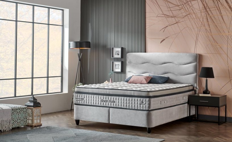 Čalouněná postel DREAM MODE NEW s matrací - světle šedá - Rozměr: 100 × 200 cm