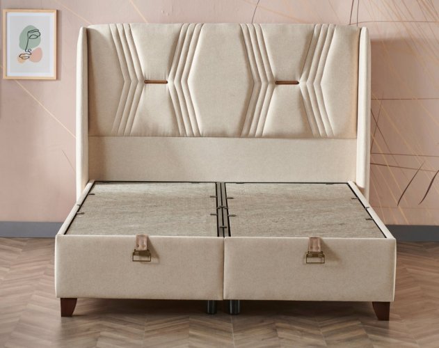 Čalouněná postel WIND s matrací - béžová - Rozměr: 90 × 200 cm