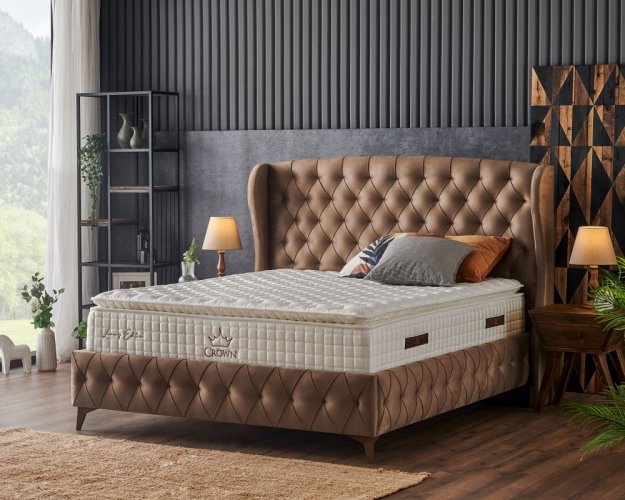 Čalouněná postel CROWN s matrací - hnědá