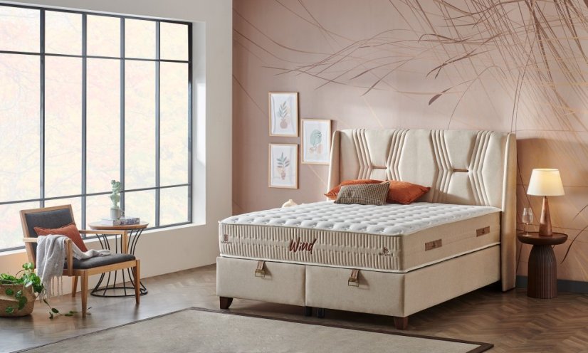 Čalouněná postel WIND s matrací - béžová - Rozměr: 90 × 200 cm