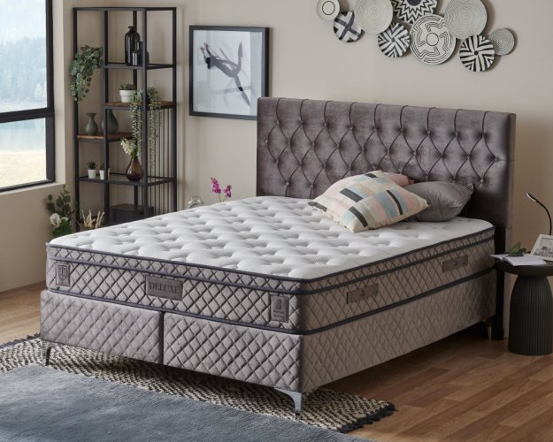 Čalouněná postel DELUXE s matrací - šedá