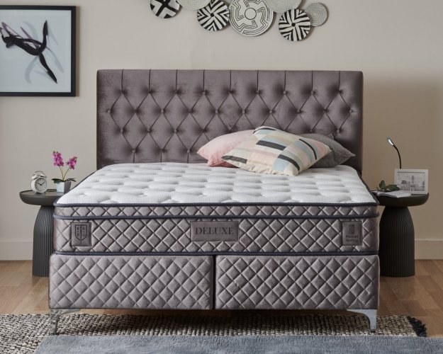 Čalouněná postel DELUXE s matrací - šedá