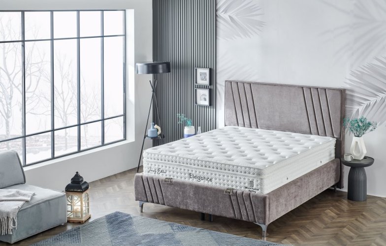 Čalouněná postel ELEGANCE NEW s matrací - světle šedá