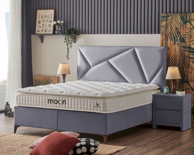 Čalouněná postel MOON s matrací - šedá