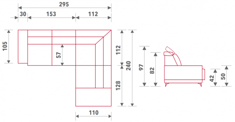 GMP - Rohová sedací souprava HYDE - látka C - světle šedá